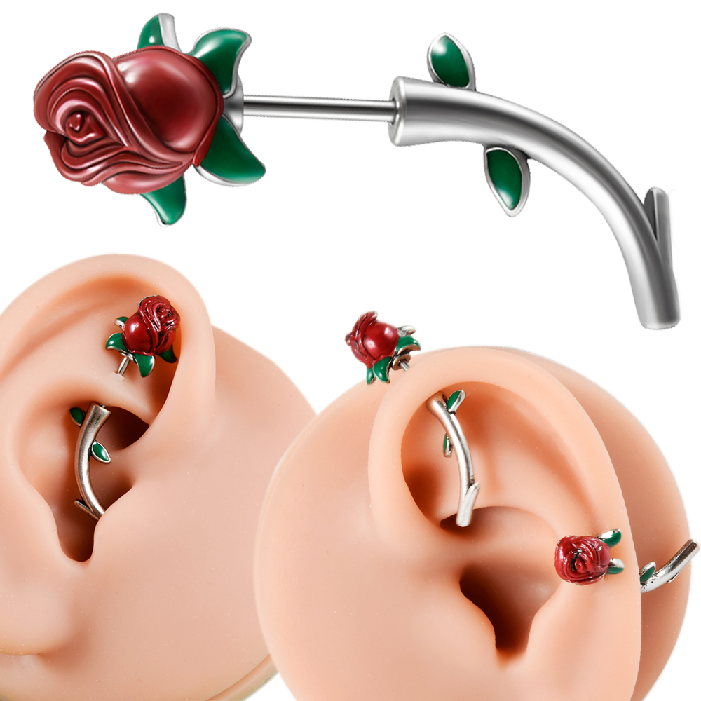 1PC Surgical Steel  Red Rose F - Body Jewelry Surgical Steel ulasan dan harga