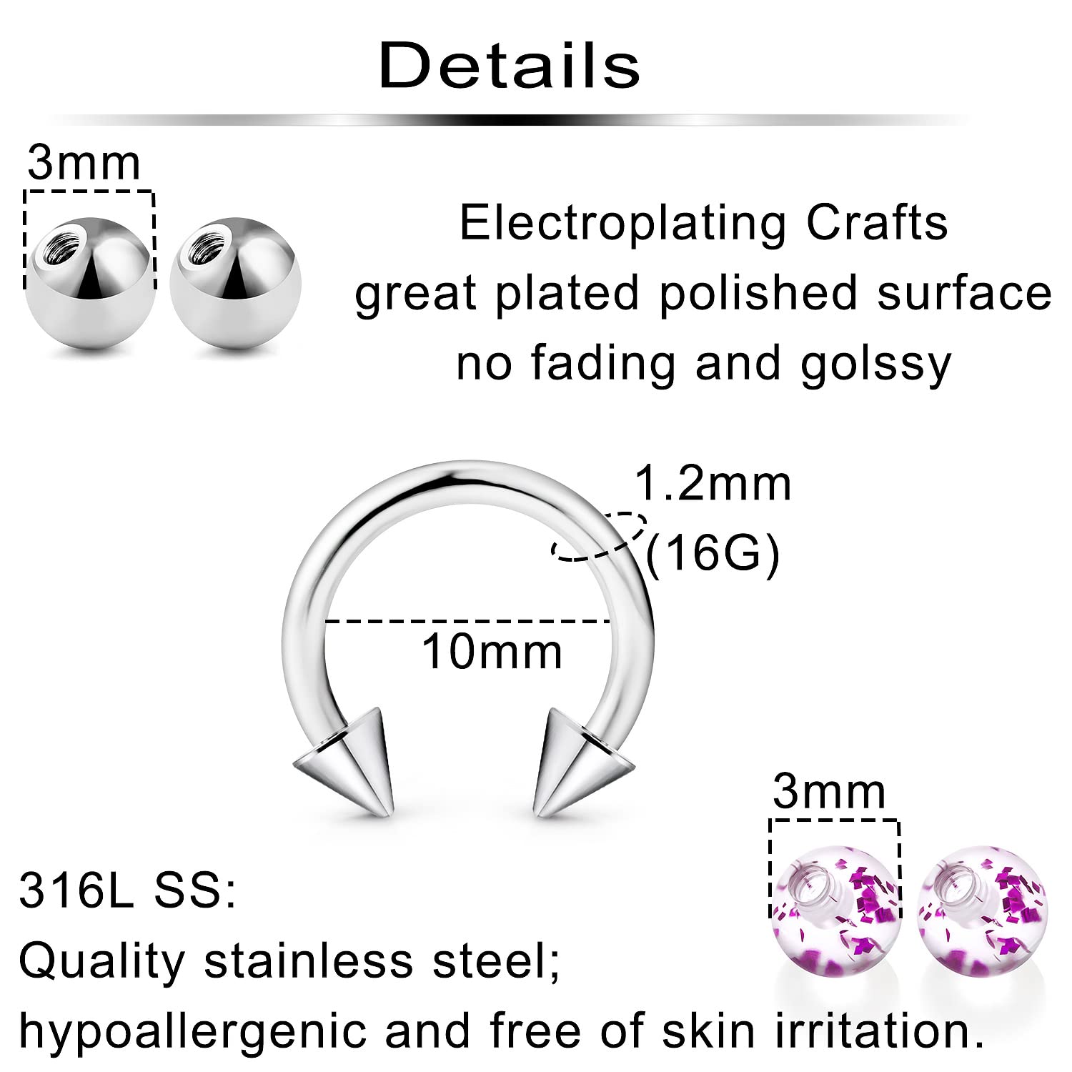 10Pcs Horseshoe Rings 30Pcs Re - Body Jewelry Replacement Ball ulasan dan harga